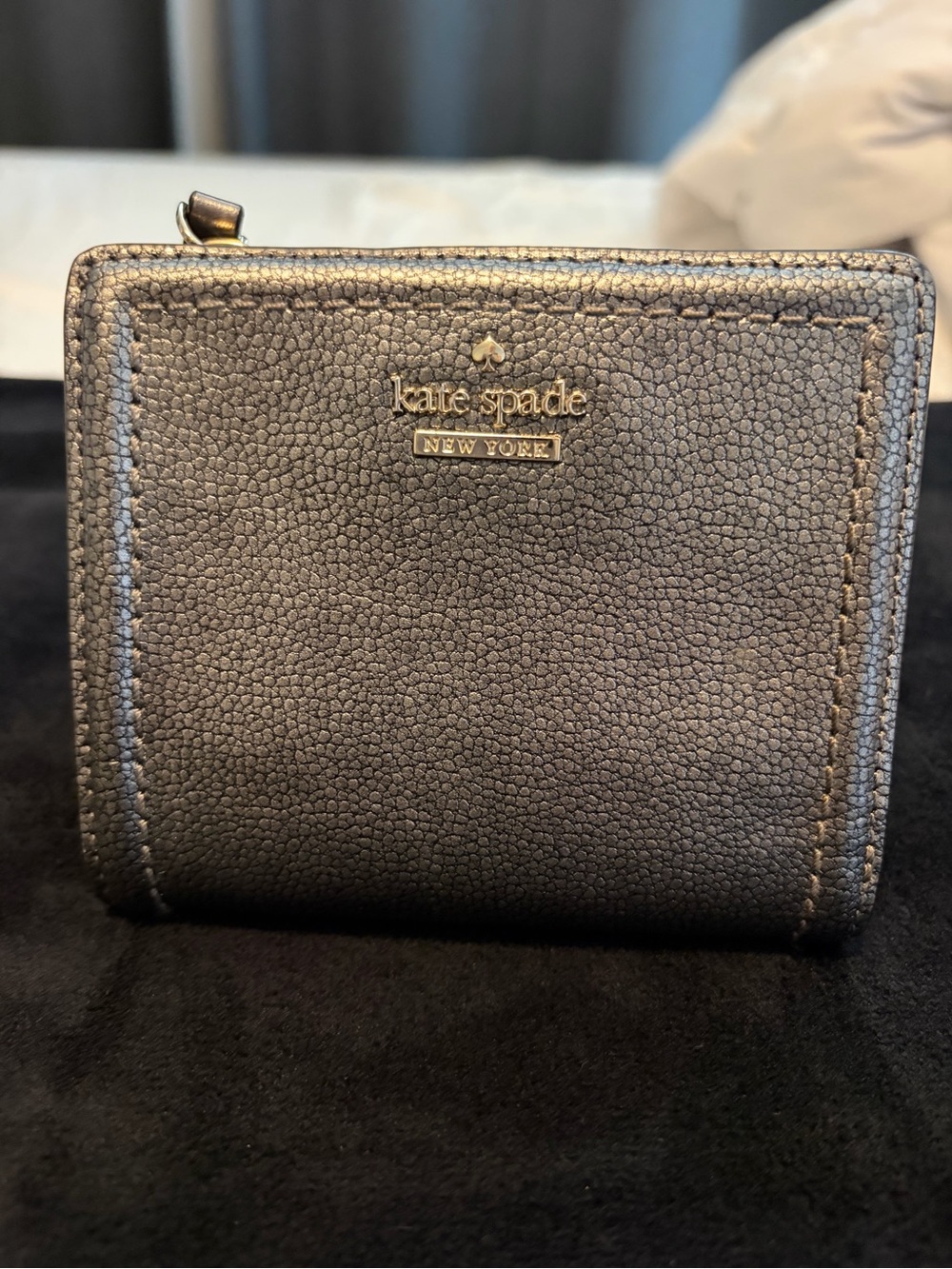 kate spade metallic gray pebbled leather zip wallet - Picture 3 of 15